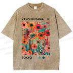 Unisex Yayoi Kusama Flower Printed Washed Tee