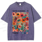 Unisex Yayoi Kusama Flower Printed Washed Tee