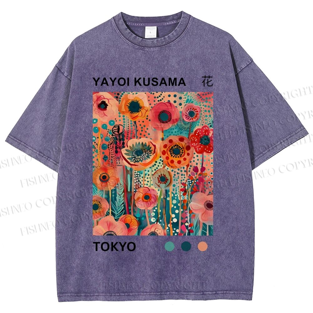 Unisex Yayoi Kusama Flower Printed Washed Tee