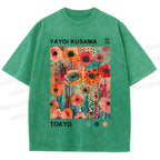 Unisex Yayoi Kusama Flower Printed Washed Tee