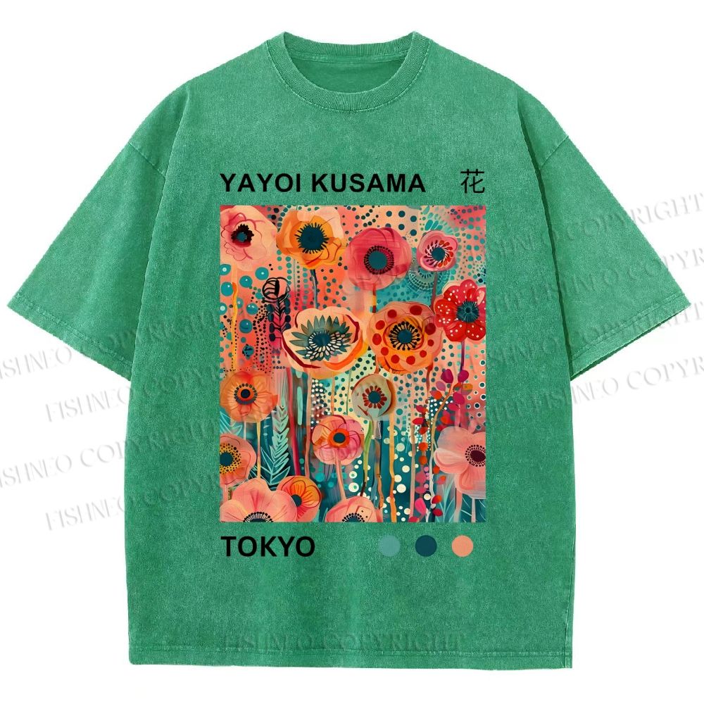 Unisex Yayoi Kusama Flower Printed Washed Tee