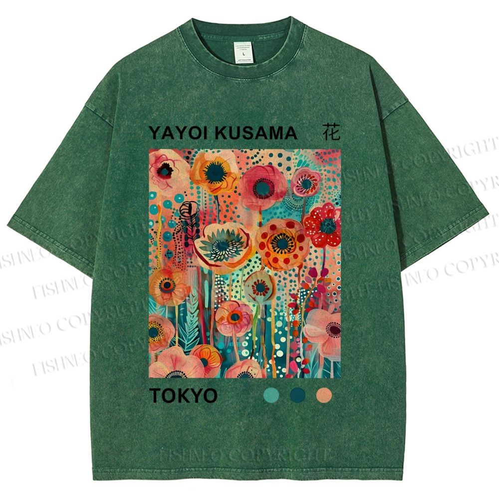 Unisex Yayoi Kusama Flower Printed Washed Tee