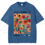 Unisex Yayoi Kusama Flower Printed Washed Tee