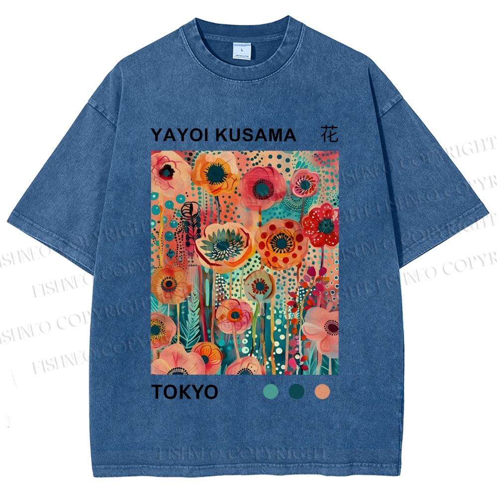 Unisex Yayoi Kusama Flower Printed Washed Tee