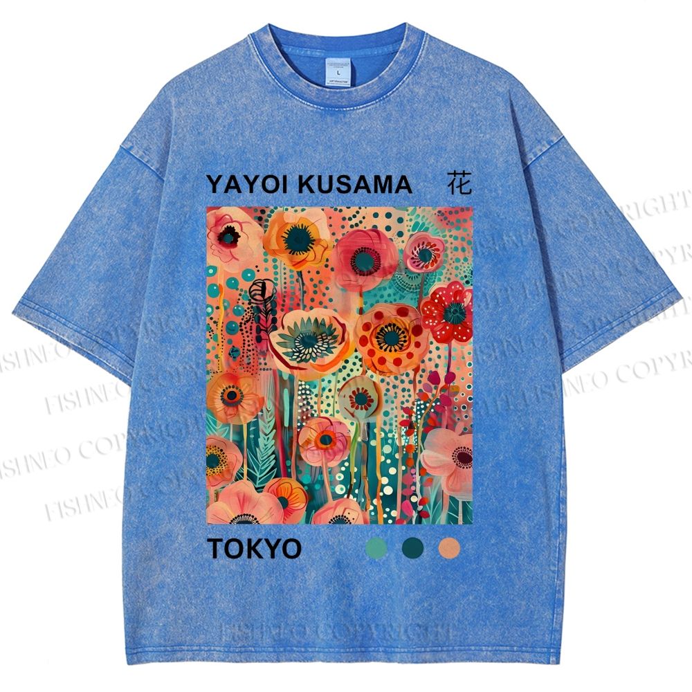 Unisex Yayoi Kusama Flower Printed Washed Tee