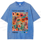 Unisex Yayoi Kusama Flower Printed Washed Tee