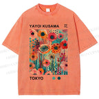 Unisex Yayoi Kusama Flower Printed Washed Tee