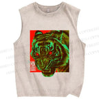 Unisex Green Tiger Printed Washed Tank Top