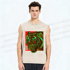 Unisex Green Tiger Printed Washed Tank Top