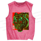 Unisex Green Tiger Printed Washed Tank Top