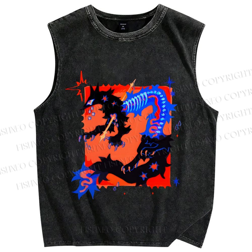 Unisex Inhuman Graffiti Printed Washed Tank Top