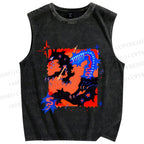 Unisex Inhuman Graffiti Printed Washed Tank Top