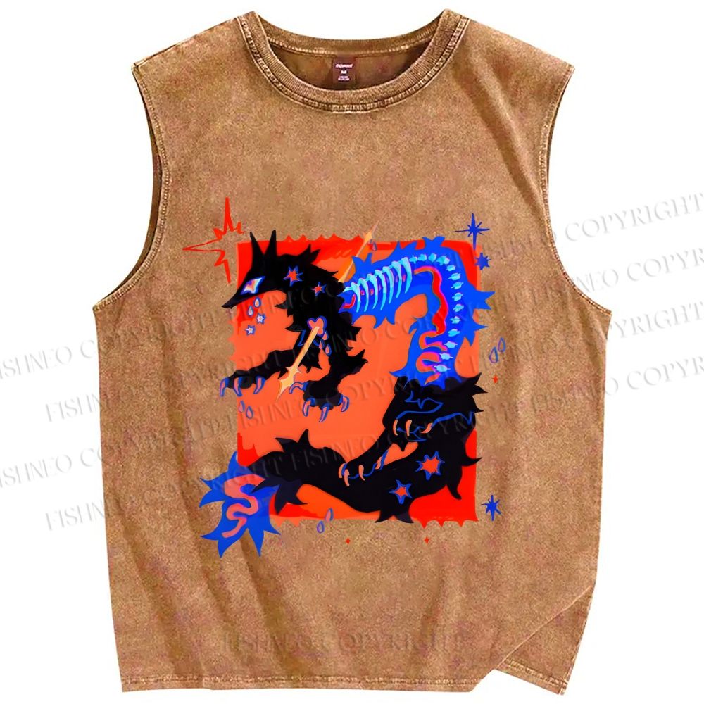 Unisex Inhuman Graffiti Printed Washed Tank Top