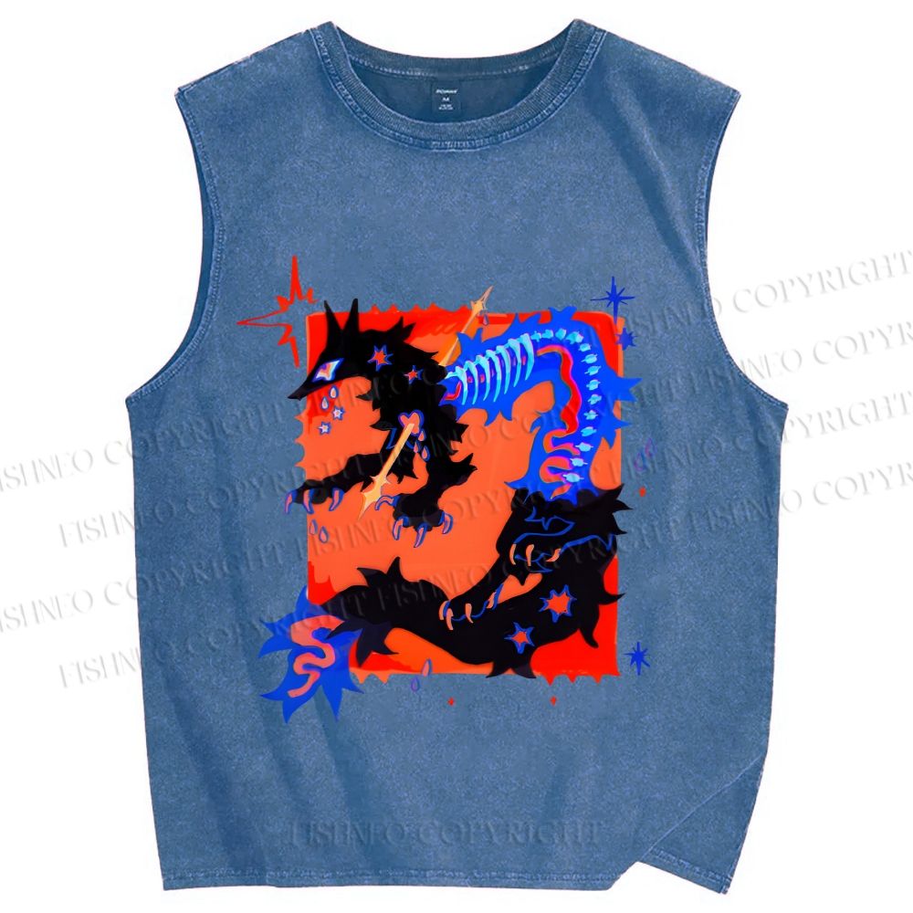 Unisex Inhuman Graffiti Printed Washed Tank Top