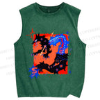 Unisex Inhuman Graffiti Printed Washed Tank Top