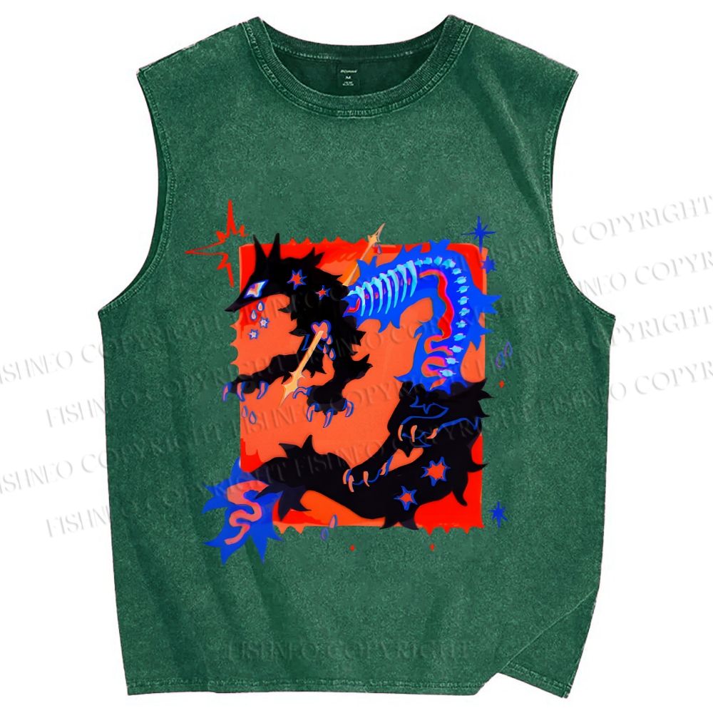 Unisex Inhuman Graffiti Printed Washed Tank Top