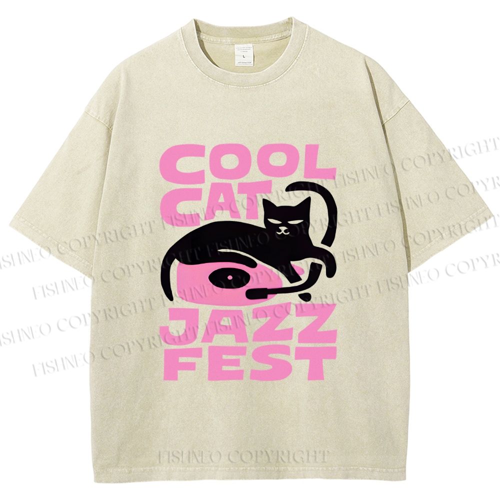 Unisex Cool Cat Jazz Fest Printed Washed Tee