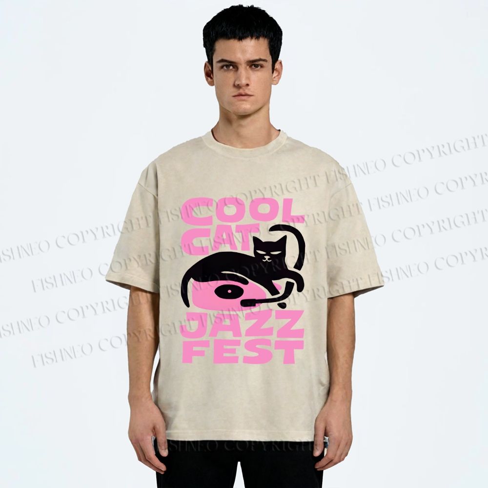Unisex Cool Cat Jazz Fest Printed Washed Tee