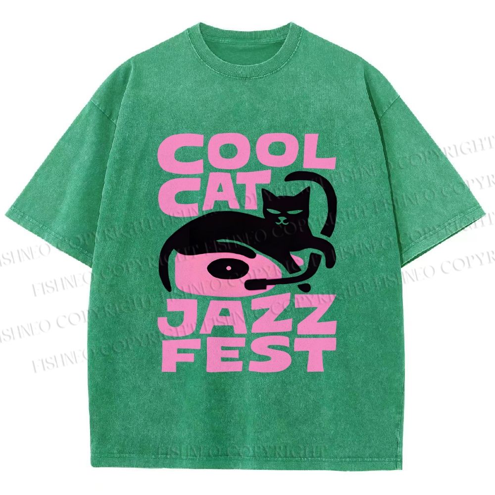 Unisex Cool Cat Jazz Fest Printed Washed Tee
