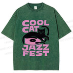 Unisex Cool Cat Jazz Fest Printed Washed Tee