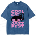 Unisex Cool Cat Jazz Fest Printed Washed Tee