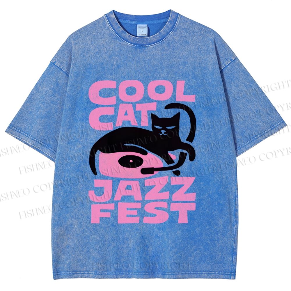 Unisex Cool Cat Jazz Fest Printed Washed Tee