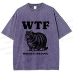 Unisex Where is the Food Cat Printed Washed Tee