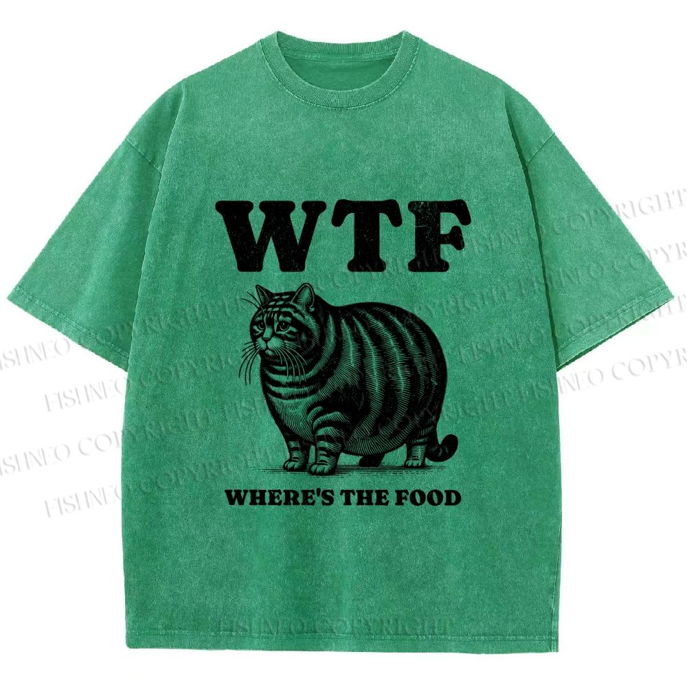 Unisex Where is the Food Cat Printed Washed Tee