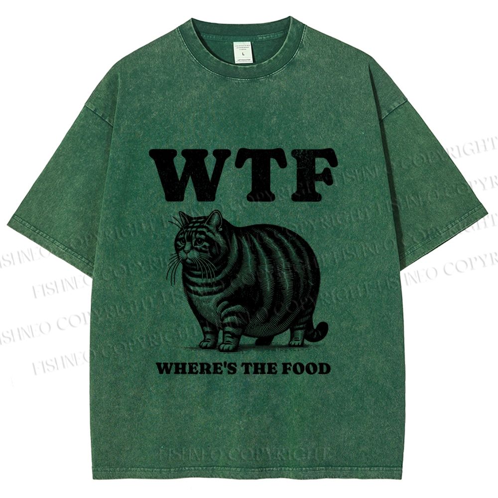 Unisex Where is the Food Cat Printed Washed Tee