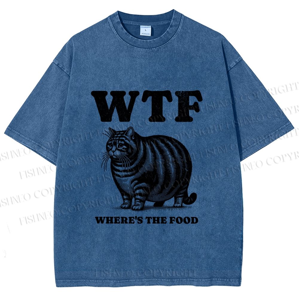 Unisex Where is the Food Cat Printed Washed Tee