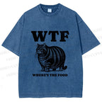 Unisex Where is the Food Cat Printed Washed Tee