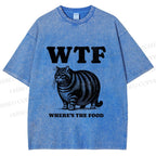 Unisex Where is the Food Cat Printed Washed Tee