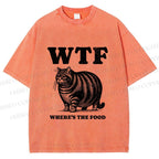 Unisex Where is the Food Cat Printed Washed Tee