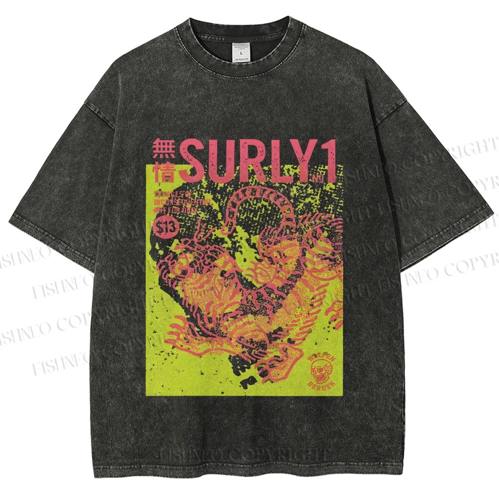 Unisex Surly Tiger Printed Washed Tee