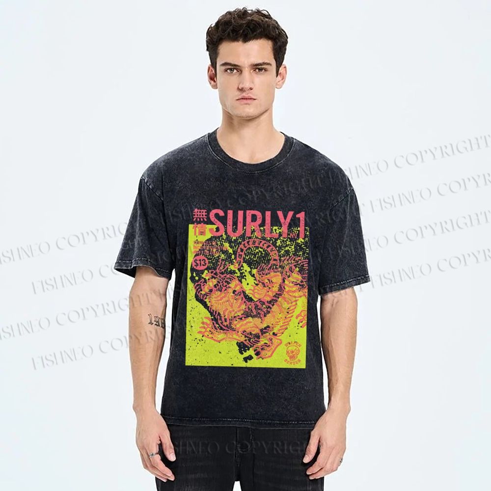 Unisex Surly Tiger Printed Washed Tee