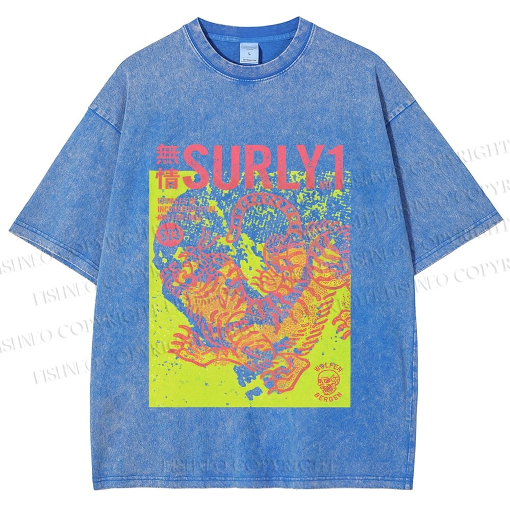 Unisex Surly Tiger Printed Washed Tee