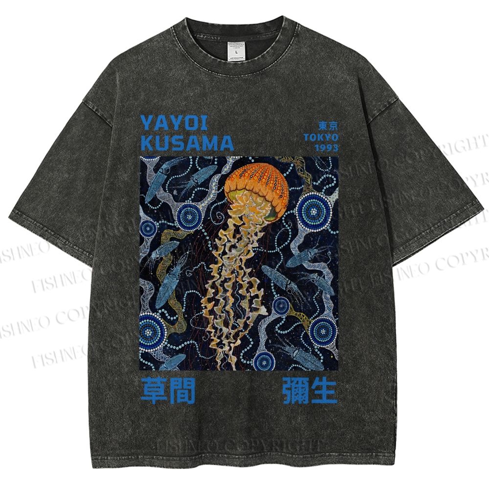 Unisex Yayoi Kusama Jellyfish Printed Washed Tee