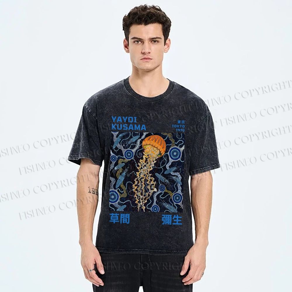 Unisex Yayoi Kusama Jellyfish Printed Washed Tee