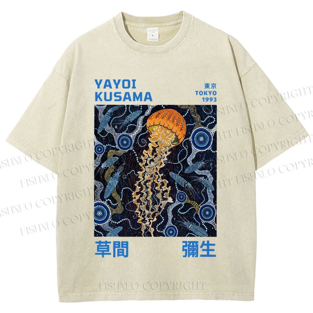 Unisex Yayoi Kusama Jellyfish Printed Washed Tee