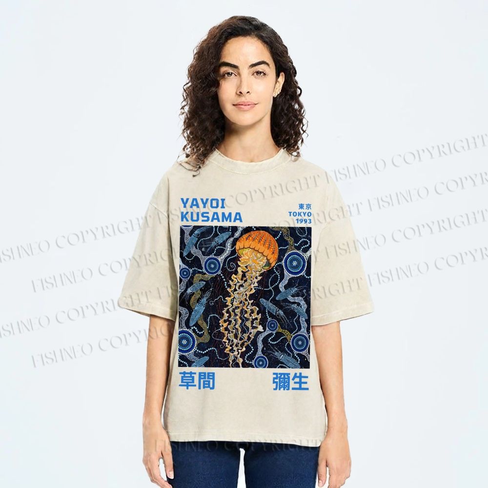Unisex Yayoi Kusama Jellyfish Printed Washed Tee