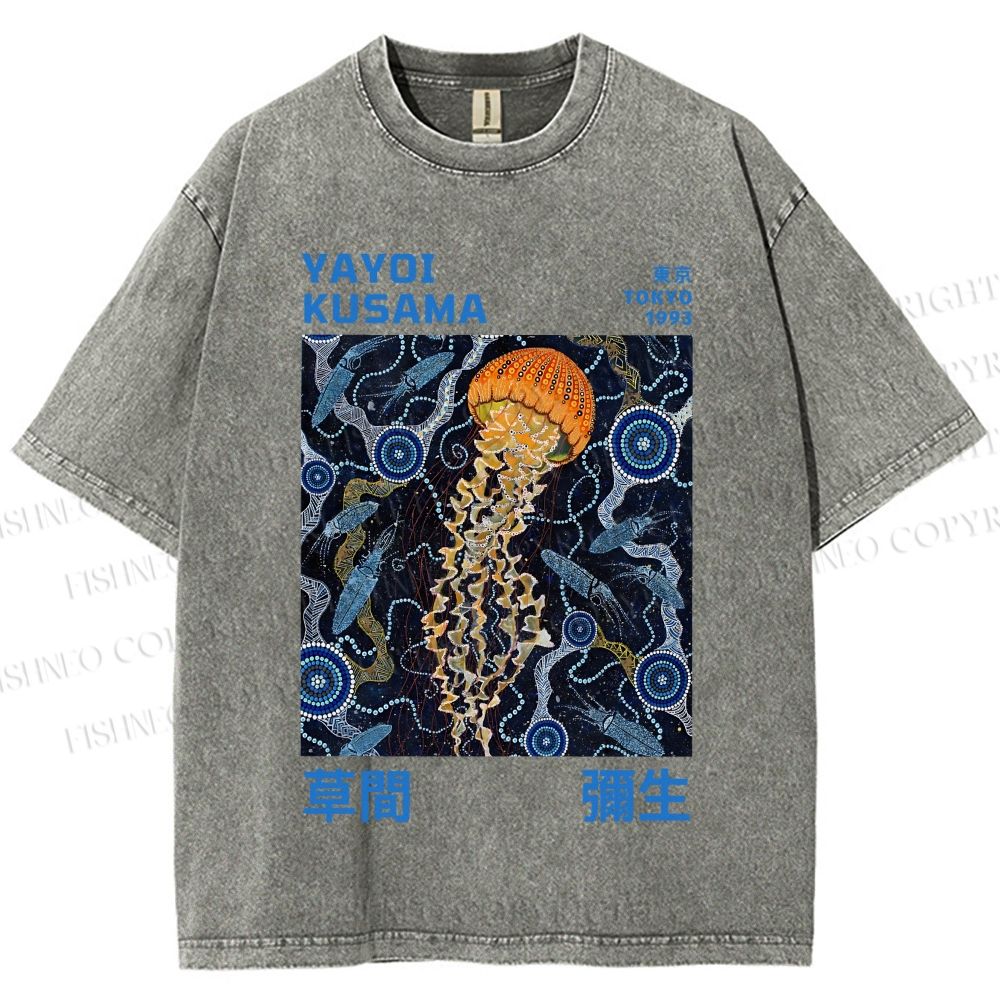 Unisex Yayoi Kusama Jellyfish Printed Washed Tee