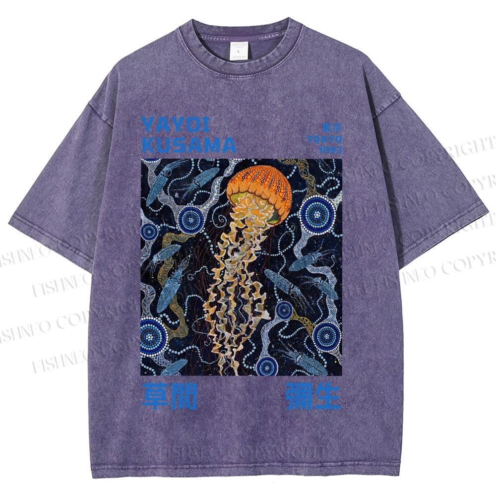 Unisex Yayoi Kusama Jellyfish Printed Washed Tee