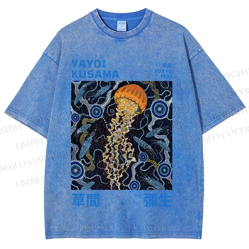 Unisex Yayoi Kusama Jellyfish Printed Washed Tee