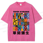 Unisex Yayoi Kusama Art Graffiti Printed Washed Tee