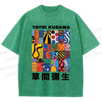 Unisex Yayoi Kusama Art Graffiti Printed Washed Tee