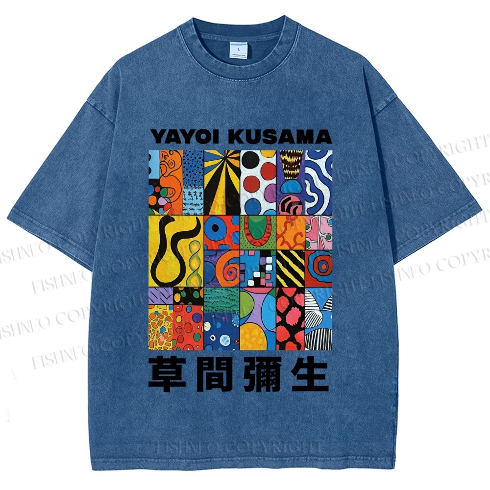 Unisex Yayoi Kusama Art Graffiti Printed Washed Tee