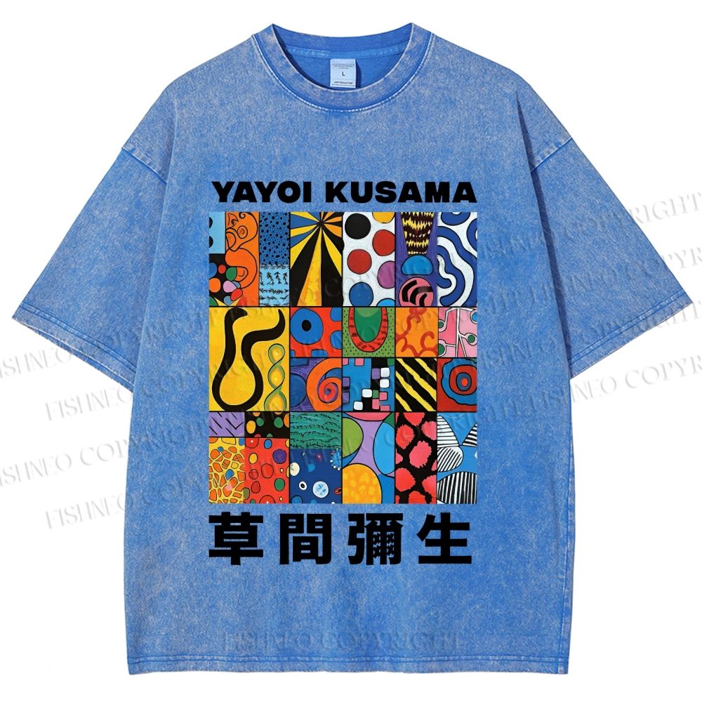 Unisex Yayoi Kusama Art Graffiti Printed Washed Tee