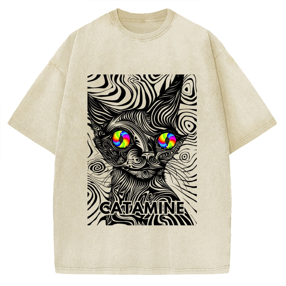 Unisex Catamine Ketamine Psychedelic Cat Pun Printed Washed Tee