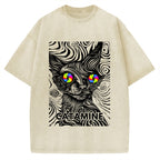Unisex Catamine Ketamine Psychedelic Cat Pun Printed Washed Tee