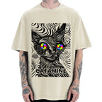 Unisex Catamine Ketamine Psychedelic Cat Pun Printed Washed Tee